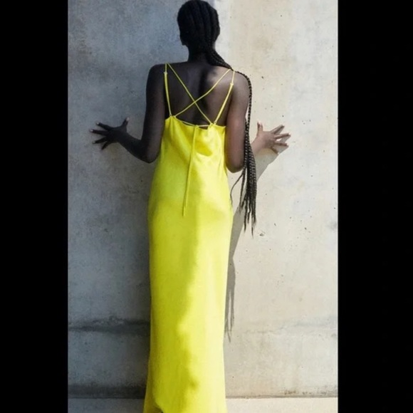 Zara Bright Yellow Midi Dress - Picture 2 of 10
